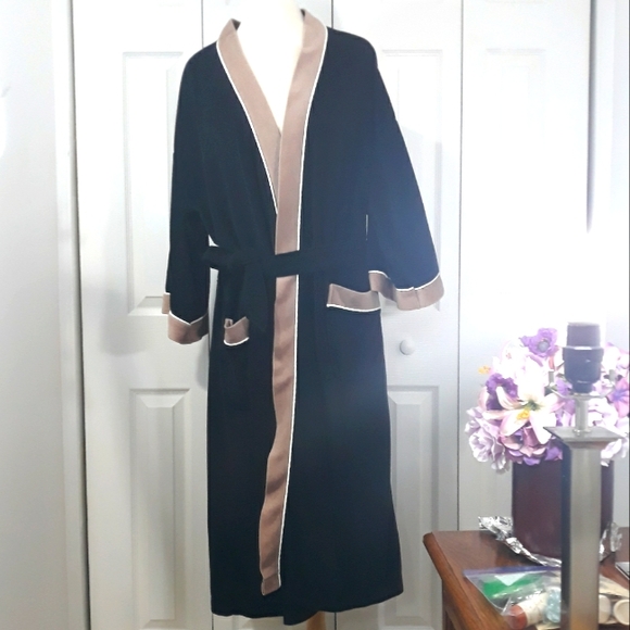 Vintage Christian Dior Monsieur Black and Tan Robe with Belt Fleece One Size - Picture 1 of 12